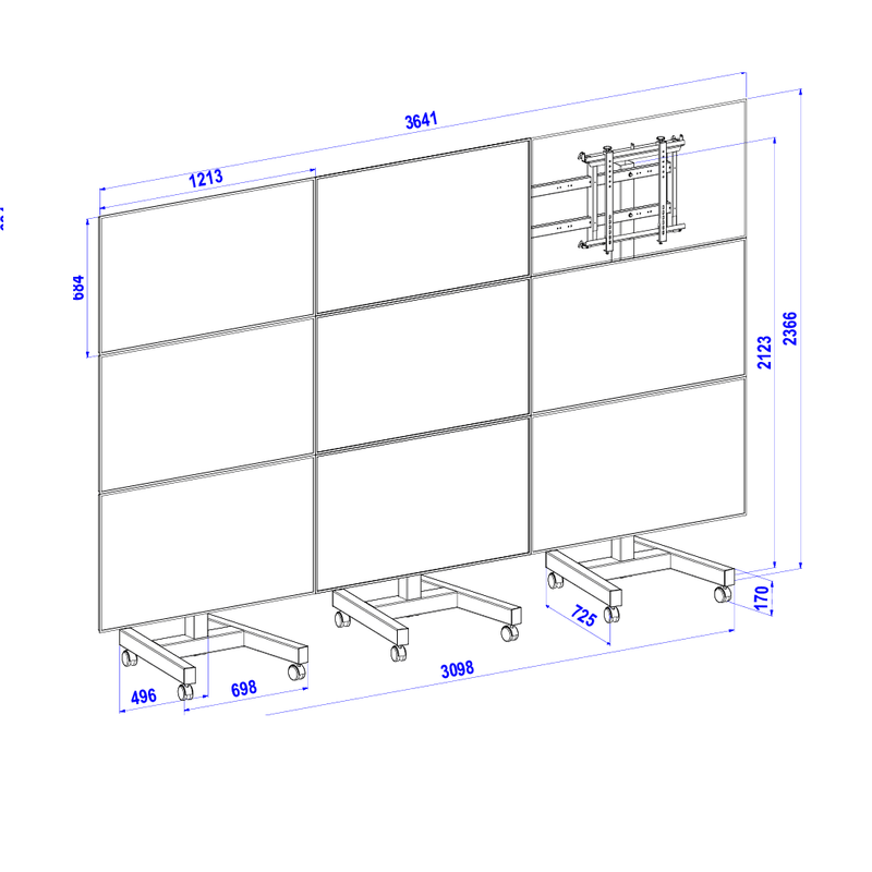 Videowall 3x3 Sharp/NEC UN552V, 55", BTB 3.5mm, 500cd/mp, 24/7, suport podea OMB MOVYALL