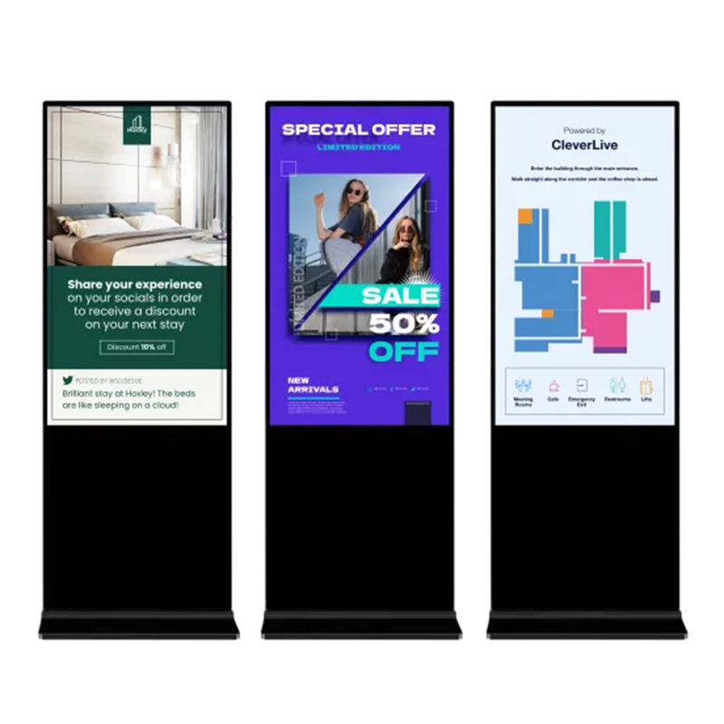 Totem indoor Digital Signage Clevertouch CL Touch 65, 24/7, FHD, 350cd/mp, 2x5W, Android 13, gestionare in cloud CleverLive