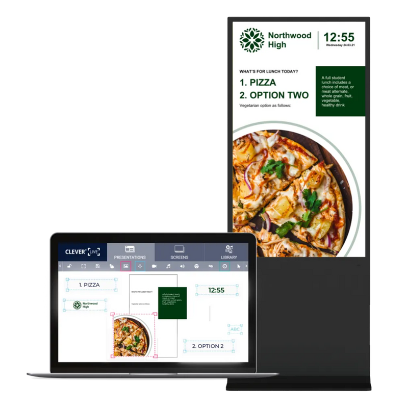 Totem tactil indoor Digital Signage Clevertouch CL Touch 55, 24/7, FHD, 350cd/mp, 2x5W, Android 13, gestionare in cloud CleverLive