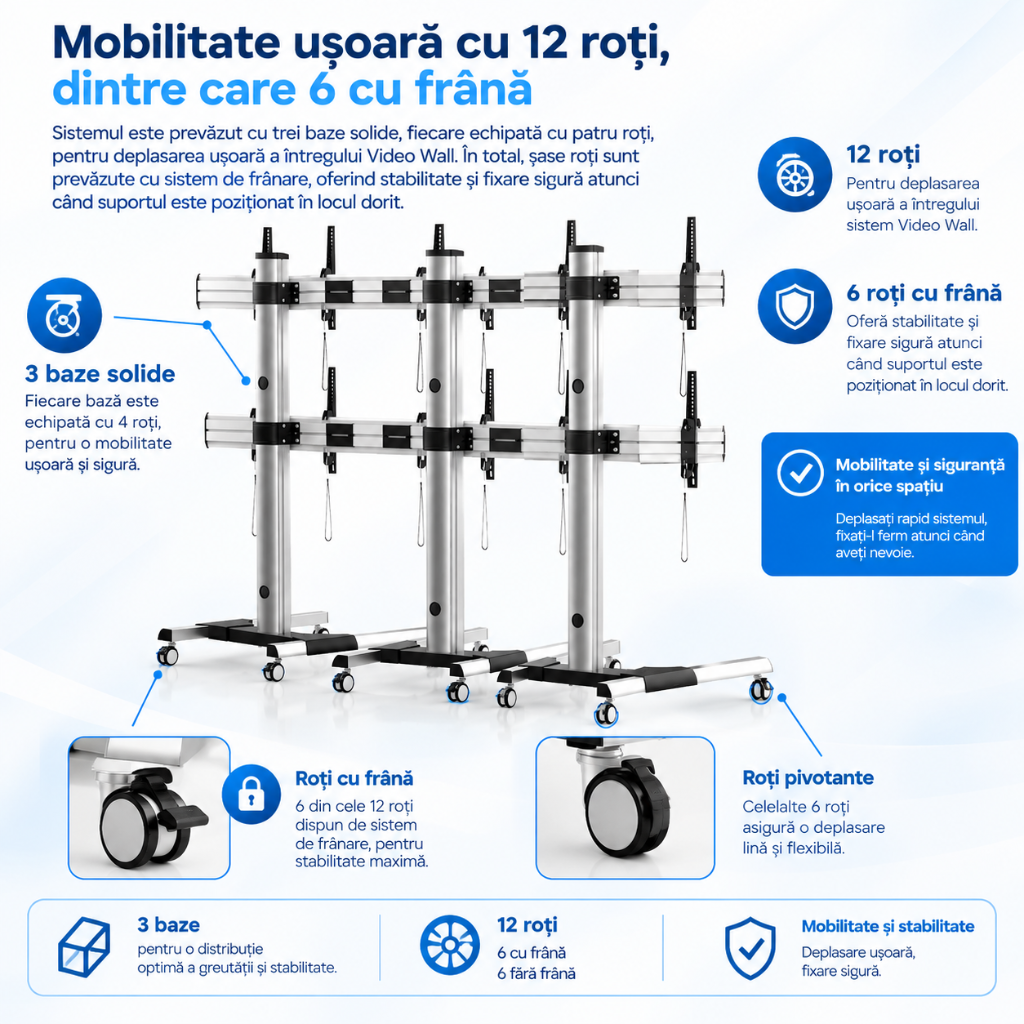 Mobilitate ușoară cu 12 roți, dintre care 6 cu frână