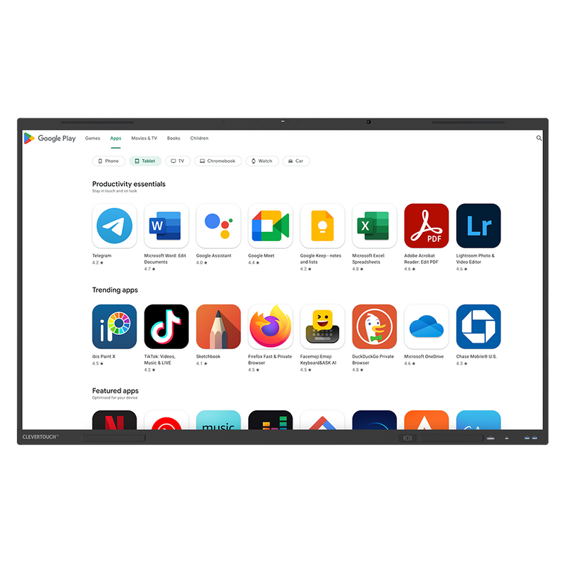 Display interactiv Clevertouch IMPACT LUX2, 75”, 4K, 8 GB RAM, Android 15, Audio 60W, NFC integrat,Google EDLA, LYNX Whiteboard