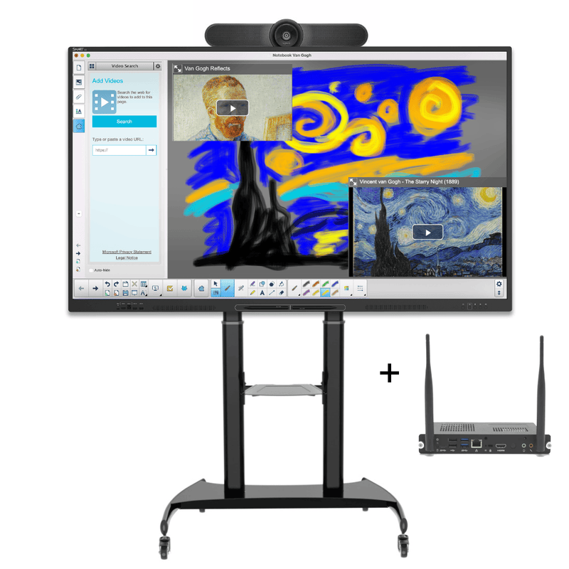 Sistem interactiv SMART Board 86", display interactiv SBID-GX186-V2, kit videoconferinta, computer OPS I5 cu Windows 10 PRO, cablu HDMI profesional, suport mobil
