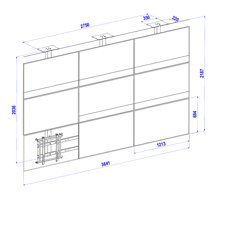 Videowall 3x3 Sharp/NEC UN552V, 55", BTB 3.5mm, 500cd/mp, 24/7, suport plafon OMB Cealyall