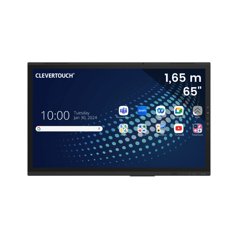 Display interactiv All-in-one Clevertouch UX Pro Edge, 65”, 4K, Android 13, 40 puncte touch, 60W, 48MP, microfoane, NFC, LYNX Whiteboard, certificare Google EDLA, tehnologie InGlass