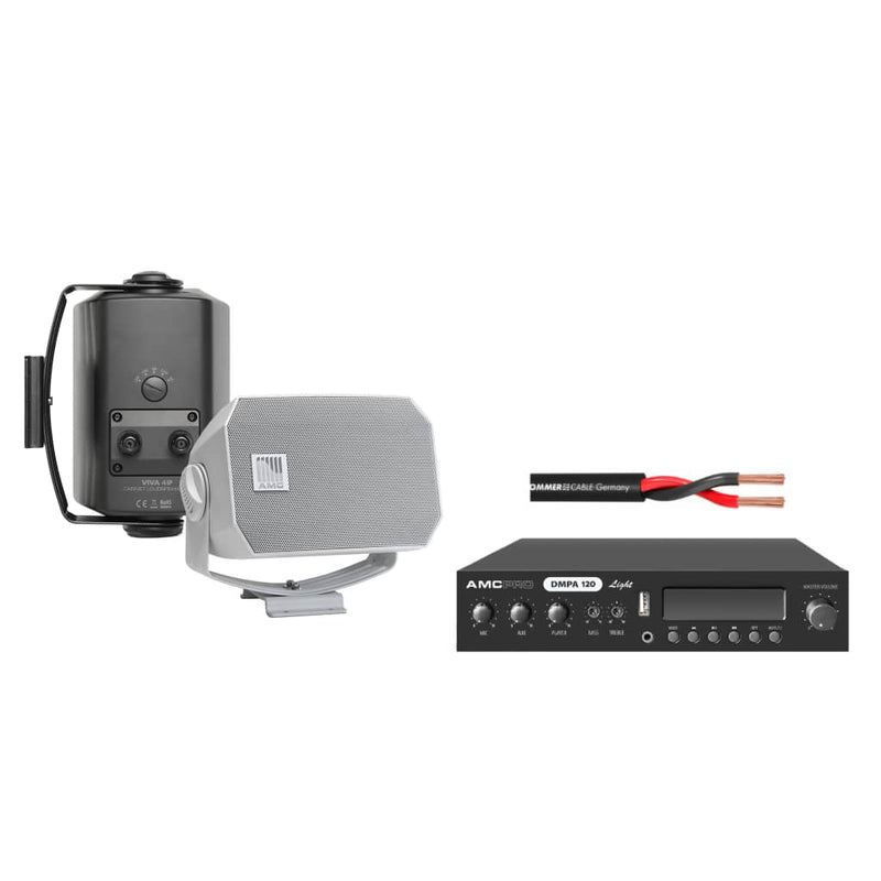 Sistem sonorizare AMC pentru terase, difuzor perete, amplificator si cabluri incluse