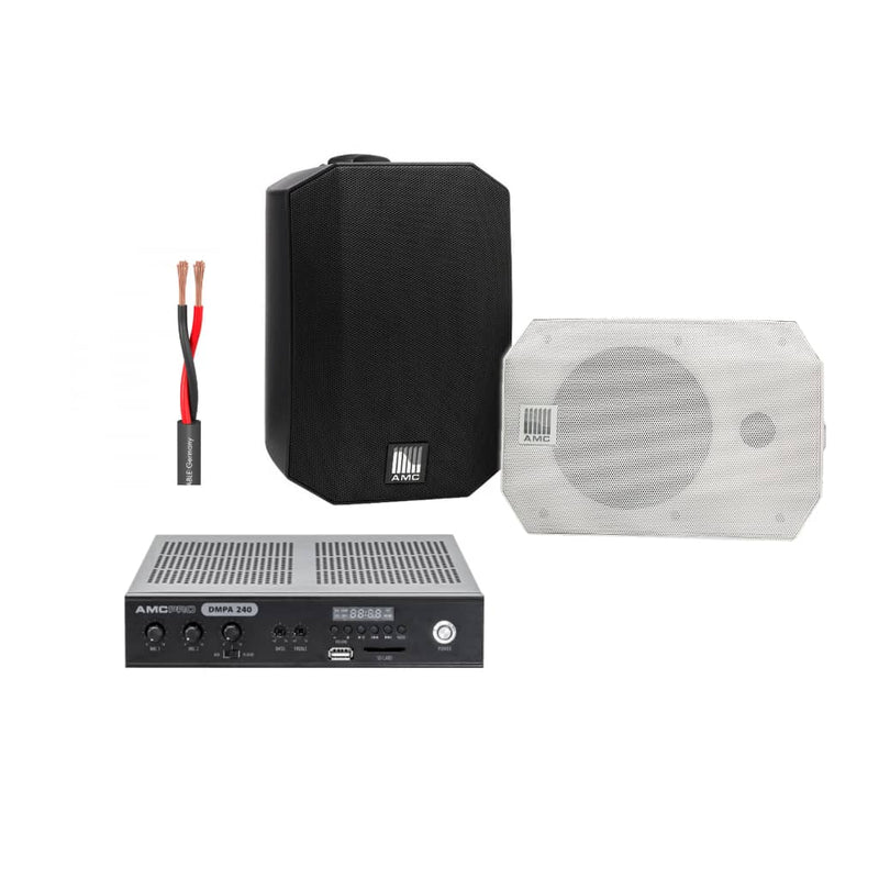 Sistem sonorizare AMC pentru magazine/cafenele mari, difuzor perete, amplificator si cabluri incluse