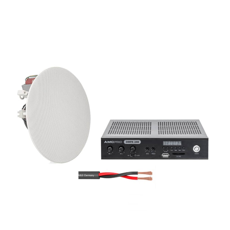 Sistem sonorizare AMC pentru magazine/cafenele mari, difuzor plafon, amplificator si cabluri incluse